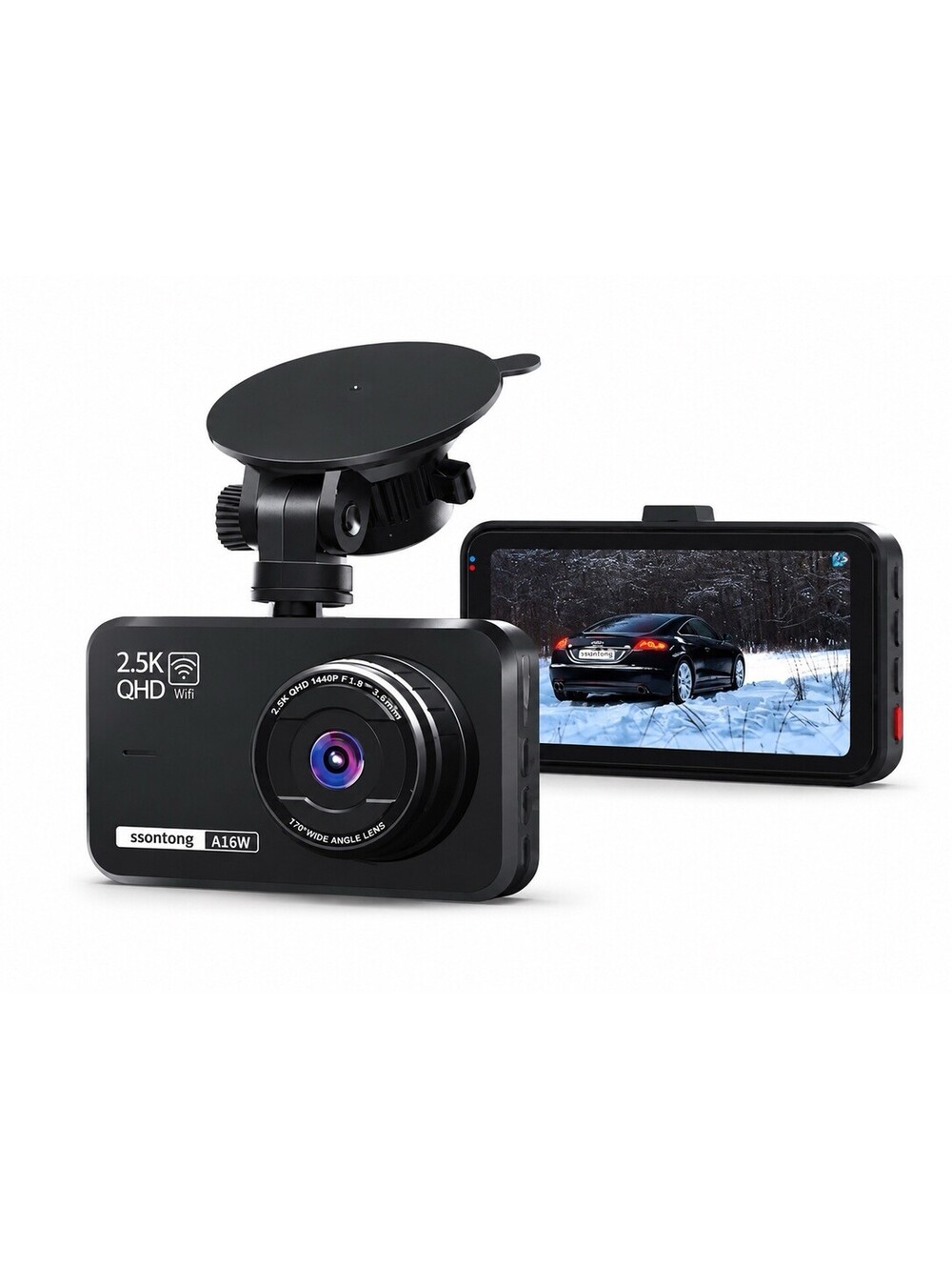 Ssontong A16W 2.5K QHD with 64GB Card Dash Cam Front and Rear Wi-Fi